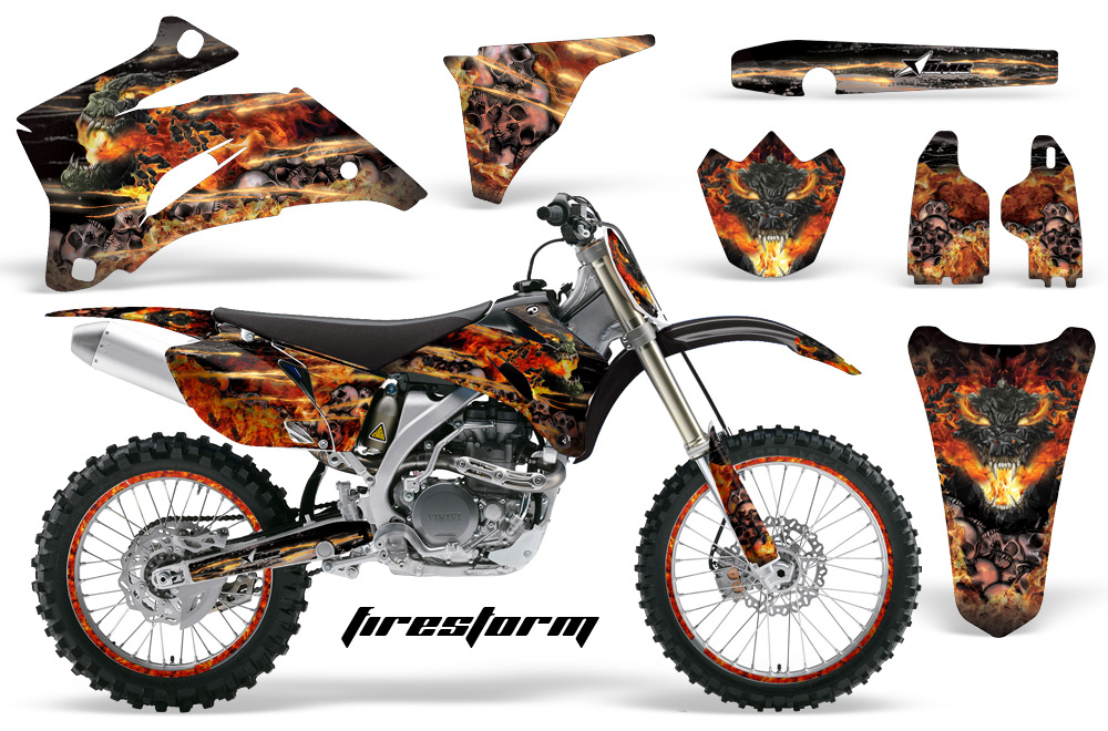 Yamaha YZ 250F 450F 02-09 Graphics Kit Firestorm Black NPs